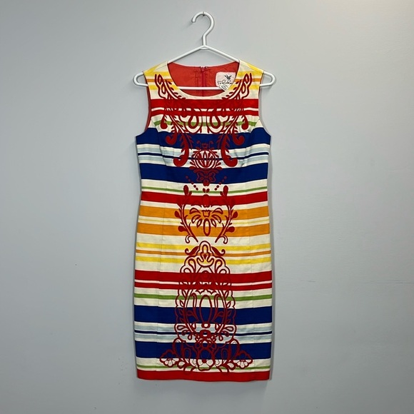 Anthropologie Tabitha Embroidered Striped Colorful Sheath Dress size 4 - Picture 2 of 5